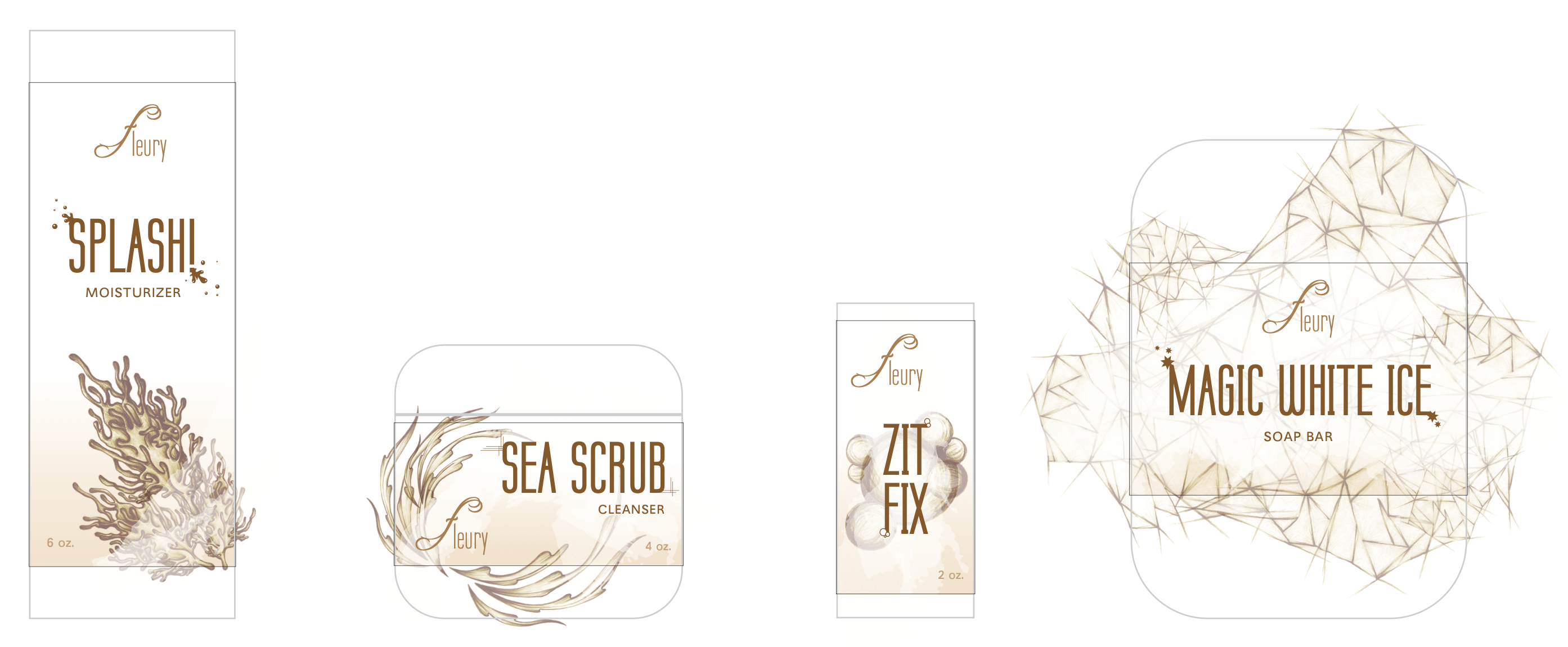Packaging and illustration design for Fleury Spa & Salon
